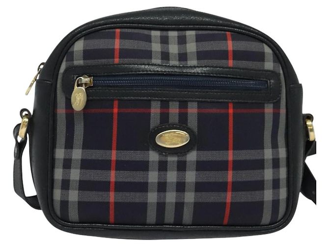 Borsa a mano in tela a quadri Nova di BURBERRY blu navy Auth JB069 - vista 2