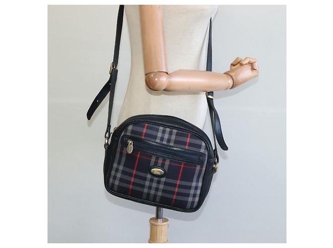 Borsa a mano in tela a quadri Nova di BURBERRY blu navy Auth JB069 - vista 44