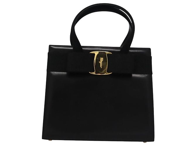 Borsa a mano in pelle nera e oro Salvatore Ferragamo Vala Auth bs23240 Nero D'oro - vista 2