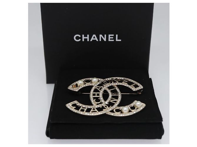 Spilla in metallo argento CHANEL COCO Mark CC Auth bs23017 - vista 14