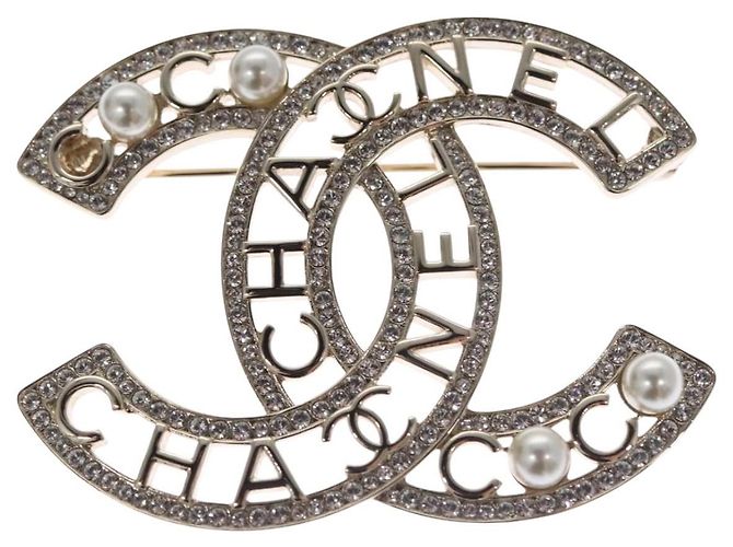 Spilla in metallo argento CHANEL COCO Mark CC Auth bs23017 - vista 2