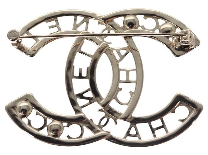 Spilla in metallo argento CHANEL COCO Mark CC Auth bs23017 - vista 3