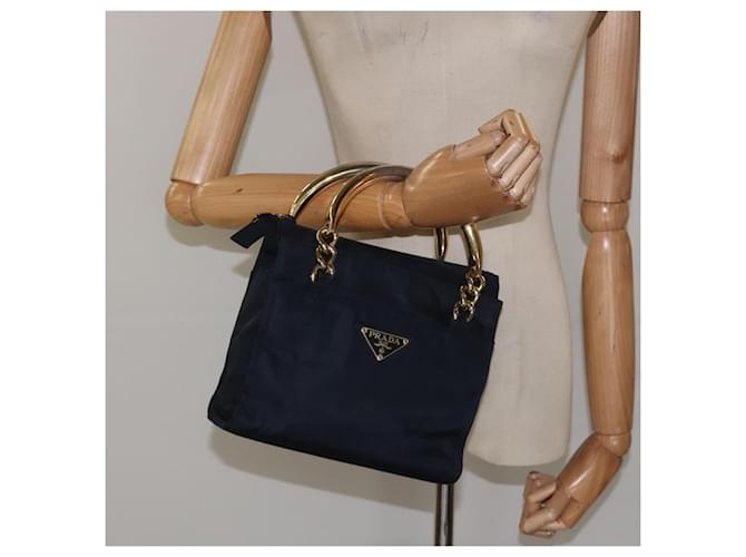PRADA Borsa a mano in nylon blu navy oro Auth BA355 D'oro - vista 23