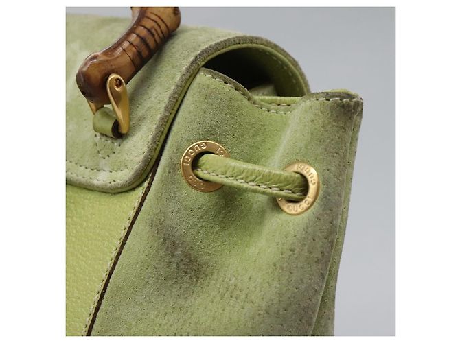 Bamboo Mochila Gucci em couro camurça verde e dourado 003 1956 0030 Auth nb201 - vista 17