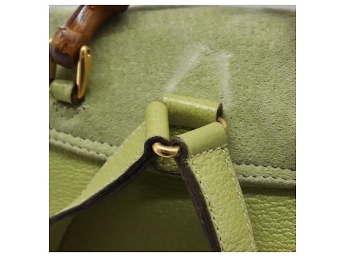 Bamboo Mochila Gucci em couro camurça verde e dourado 003 1956 0030 Auth nb201 - vista 18