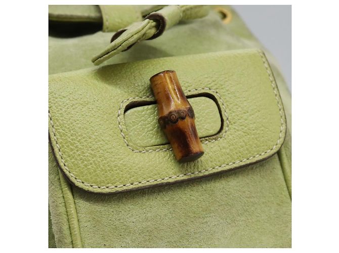Bamboo Mochila Gucci em couro camurça verde e dourado 003 1956 0030 Auth nb201 - vista 19