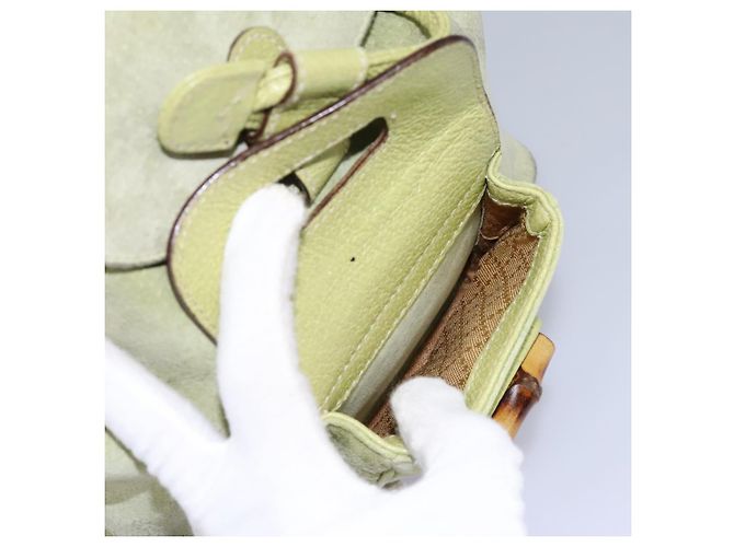 Bamboo Mochila Gucci em couro camurça verde e dourado 003 1956 0030 Auth nb201 - vista 20