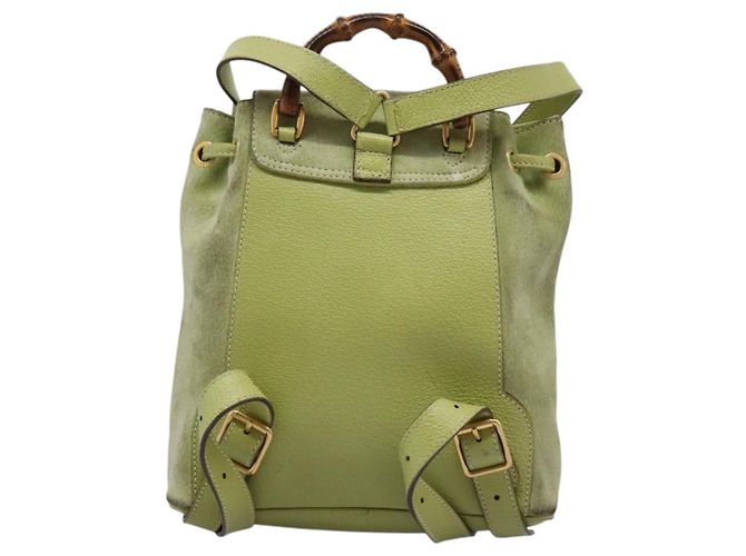 Bamboo Mochila Gucci em couro camurça verde e dourado 003 1956 0030 Auth nb201 - vista 3