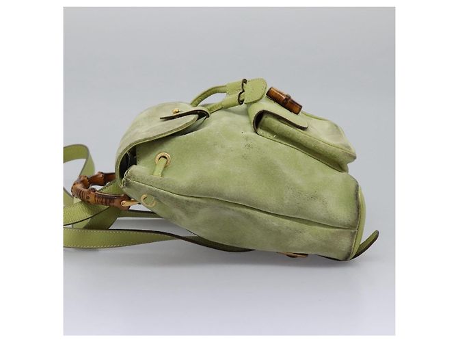 Bamboo Mochila Gucci em couro camurça verde e dourado 003 1956 0030 Auth nb201 - vista 4