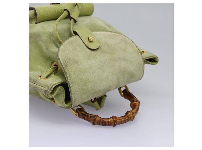 Bamboo Mochila Gucci em couro camurça verde e dourado 003 1956 0030 Auth nb201 - vista 6