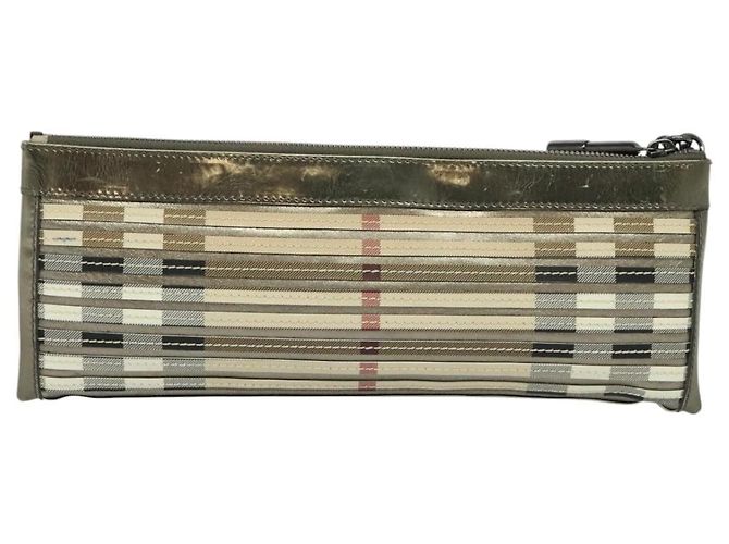 Bolso clutch de PVC beige dorado con estampado Nova Check de BURBERRY Auth bs23425 - vista 3