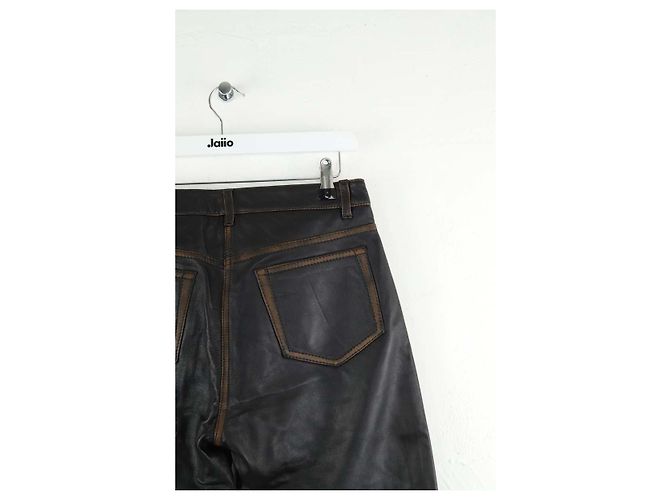 Autre Marque Pantalones de cuero rectos Negro - vista 4