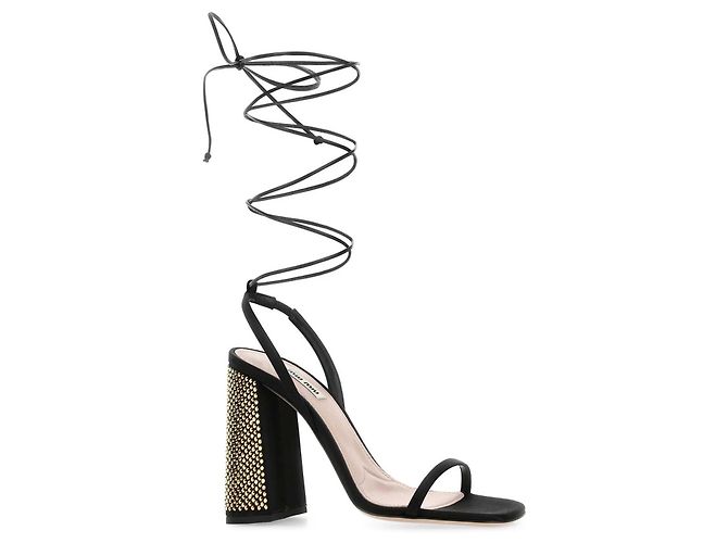 Sandali con tacco Miu Miu in satin nero con laccio alla caviglia - vista 14