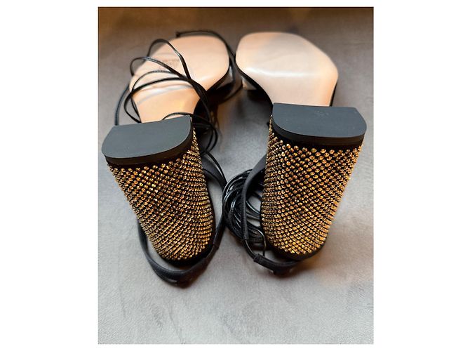 Sandali con tacco Miu Miu in satin nero con laccio alla caviglia - vista 7