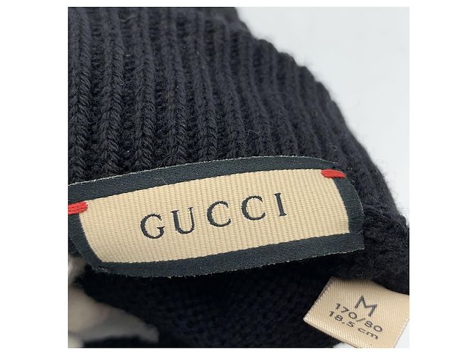 Gucci Unisex Strickhandschuhe aus Wolle und Leder in Schwarz und Gelb, Größe M - Ansicht 4