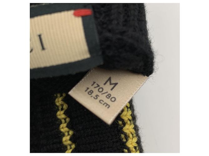 Gucci Unisex Strickhandschuhe aus Wolle und Leder in Schwarz und Gelb, Größe M - Ansicht 5