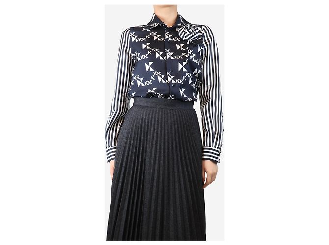 Dice Kayek Camicia in seta stampata blu navy e bianca - taglia UK 8 - vista 3