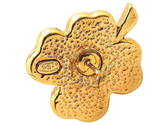Chanel Gold Gold Plated Resin Four Leaf Clover Brooch Golden - view 3