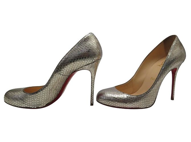 CHRISTIAN LOUBOUTIN SIMPLE PUMP 39.5 SILBER PYTHON BOX SCHUHE - Ansicht 2