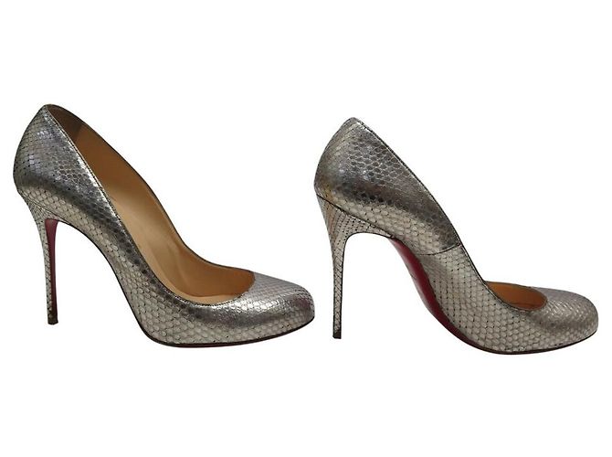 CHRISTIAN LOUBOUTIN SIMPLE PUMP 39.5 SILBER PYTHON BOX SCHUHE - Ansicht 3