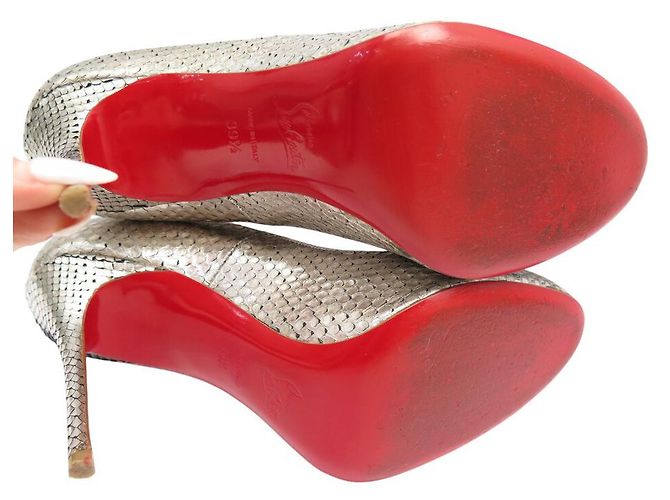 CHRISTIAN LOUBOUTIN SIMPLE PUMP 39.5 SILBER PYTHON BOX SCHUHE - Ansicht 6