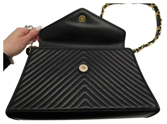 NEU VINTAGE REVILLON HANDTASCHE RABAT LEDER CHEVRON SCHULTERTASCHE - Ansicht 8