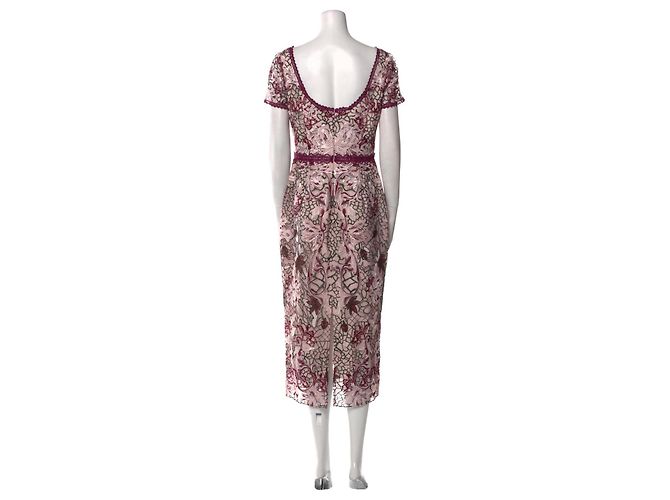 Vestido Marchesa Notte de encaje floral rosa burdeos negro Multicolor - vista 2