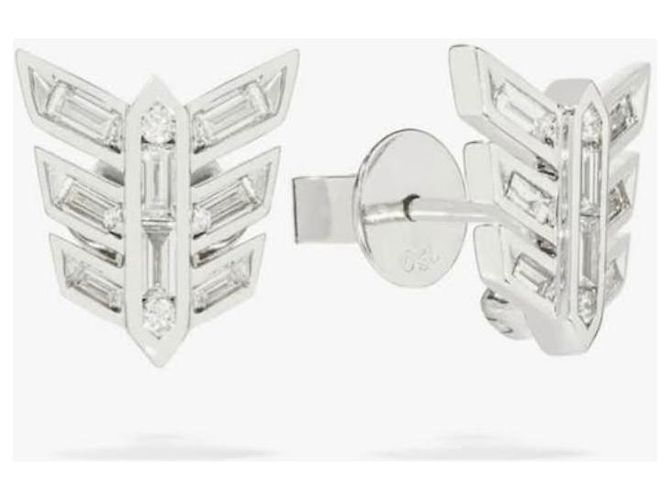 Autre Marque Orecchini a lobo Annoushka in oro bianco e diamanti a forma di piuma - vista 2