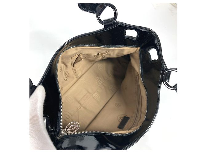 Cartier Marcello Emaille Leder Tote-Handtasche Schwarz - Ansicht 11