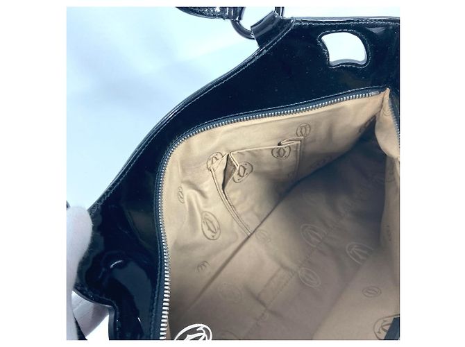Cartier Marcello Emaille Leder Tote-Handtasche Schwarz - Ansicht 15