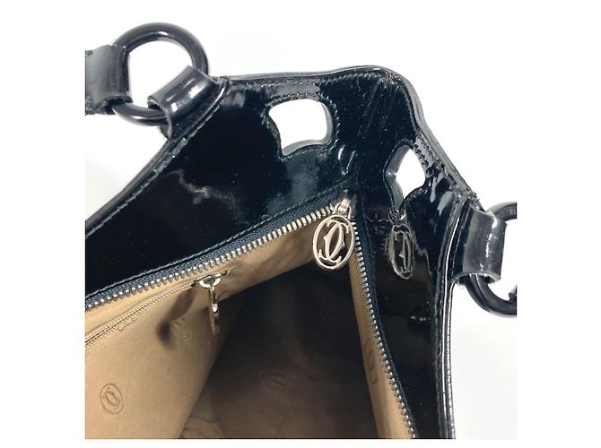 Cartier Marcello Emaille Leder Tote-Handtasche Schwarz - Ansicht 17