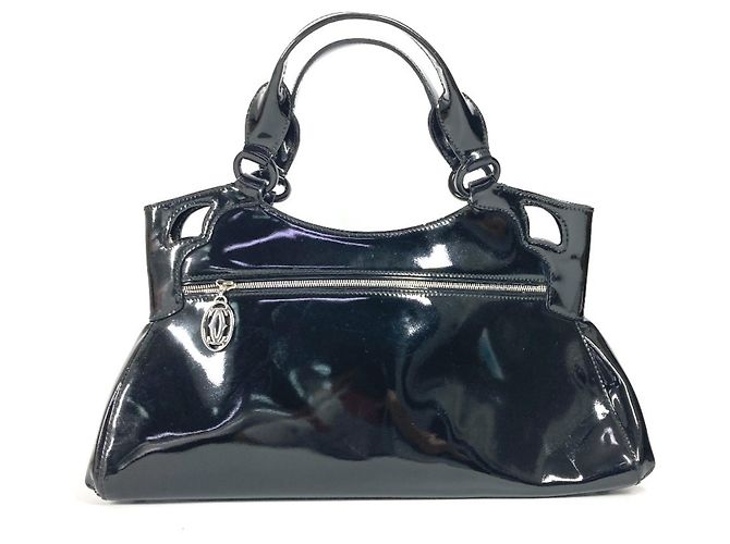 Cartier Marcello Emaille Leder Tote-Handtasche Schwarz - Ansicht 2
