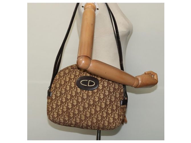 Borsa a spalla in tela Trotter Christian Dior marrone Auth JB006 - vista 21