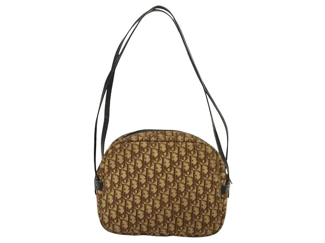 Borsa a spalla in tela Trotter Christian Dior marrone Auth JB006 - vista 3