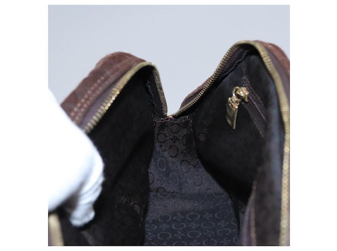 Céline Bolsa de mão em lona Macadam Celine C marrom dourado Auth mr1094 - vista 19