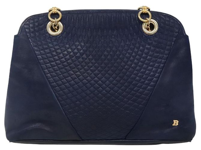 Borsa a Spalla BALLY in Pelle Blu Navy Oro Auth bs23323 D'oro - vista 13