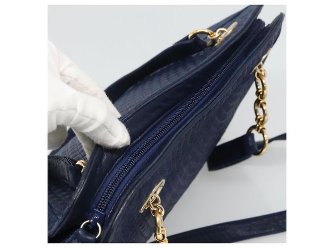 Borsa a Spalla BALLY in Pelle Blu Navy Oro Auth bs23323 D'oro - vista 6