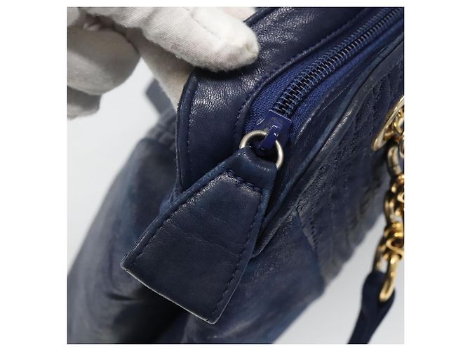 Borsa a Spalla BALLY in Pelle Blu Navy Oro Auth bs23323 D'oro - vista 9