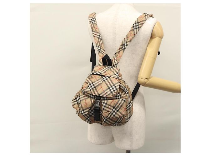 BURBERRY Nova Check Blue Label Backpack Nylon Beige Silver Auth am7971 Silvery - view 27
