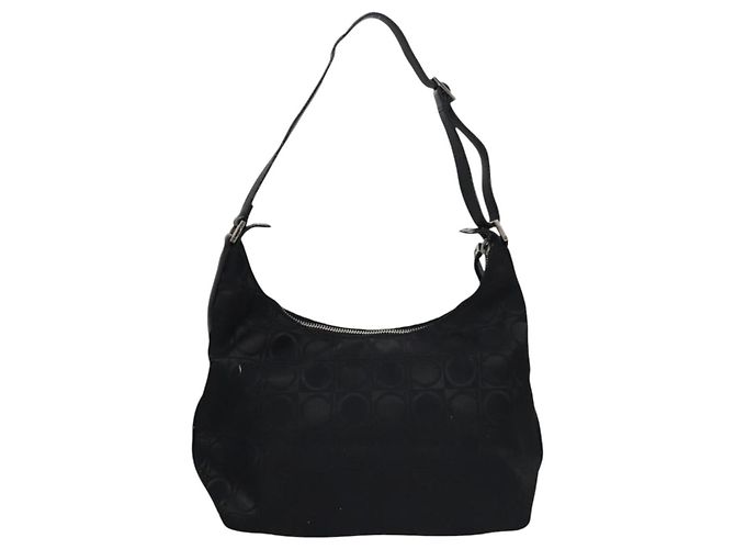 Borsa a Spalla Gancini in Tela Nera e Argento di Salvatore Ferragamo Auth bs23336 Nero - vista 3