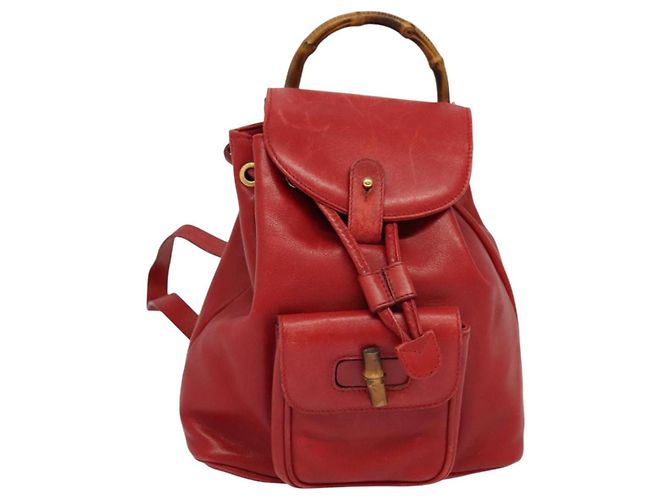 Zaino in pelle Gucci Bamboo Rosso Oro 003 3444 0030 Auth nb203 D'oro - vista 2