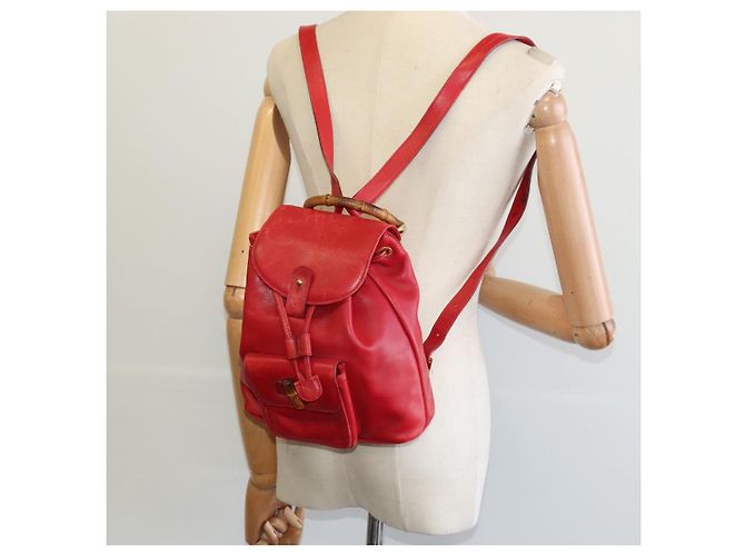 Zaino in pelle Gucci Bamboo Rosso Oro 003 3444 0030 Auth nb203 D'oro - vista 24