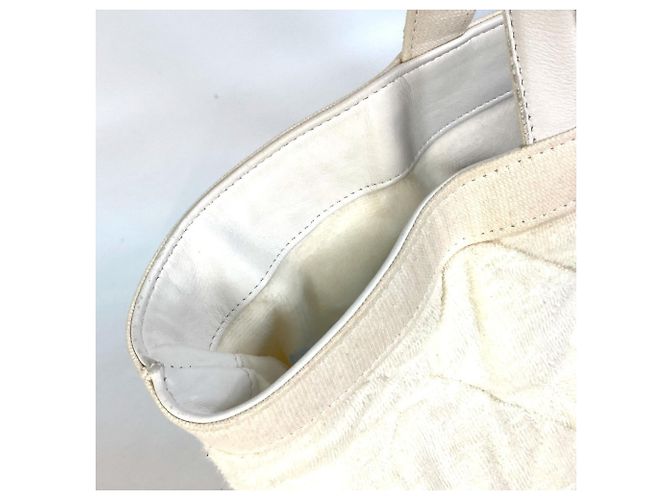 Borsa da spiaggia Chanel in cotone e pelle bianca Bianco - vista 10