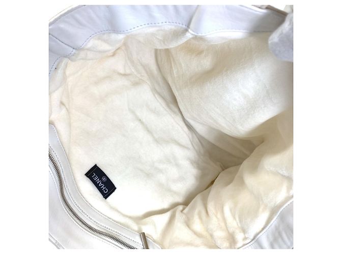 Borsa da spiaggia Chanel in cotone e pelle bianca Bianco - vista 12