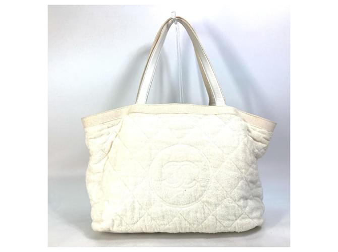 Borsa da spiaggia Chanel in cotone e pelle bianca Bianco - vista 2