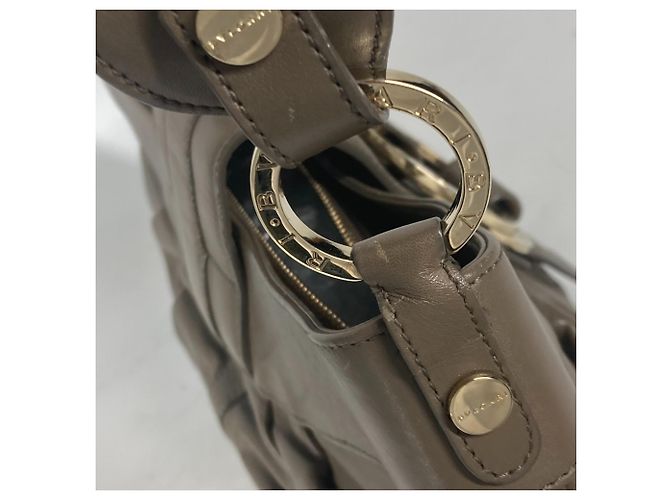 Bulgari Borsa a spalla in pelle grigia Bvlgari Marrone - vista 11