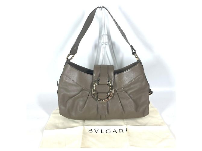 Bulgari Borsa a spalla in pelle grigia Bvlgari Marrone - vista 3