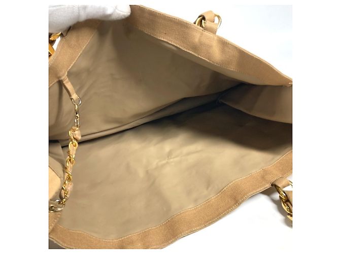 Chanel Vintage Canvas Schultertasche Schwarz Beige - Ansicht 12