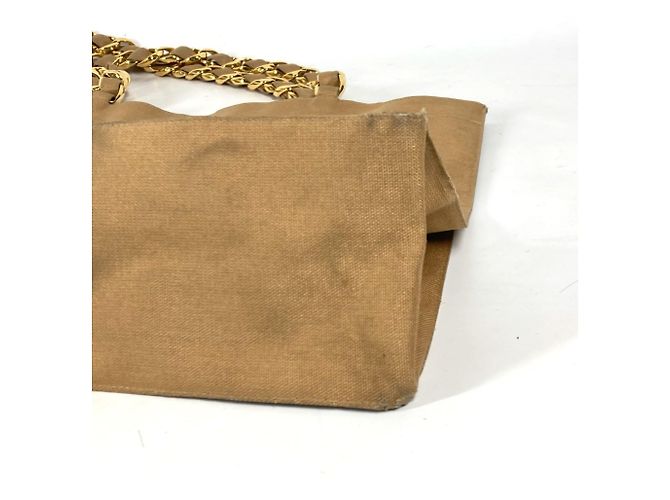 Chanel Vintage Canvas Schultertasche Schwarz Beige - Ansicht 6