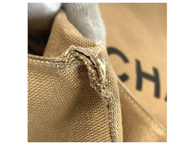 Chanel Vintage Canvas Schultertasche Schwarz Beige - Ansicht 8